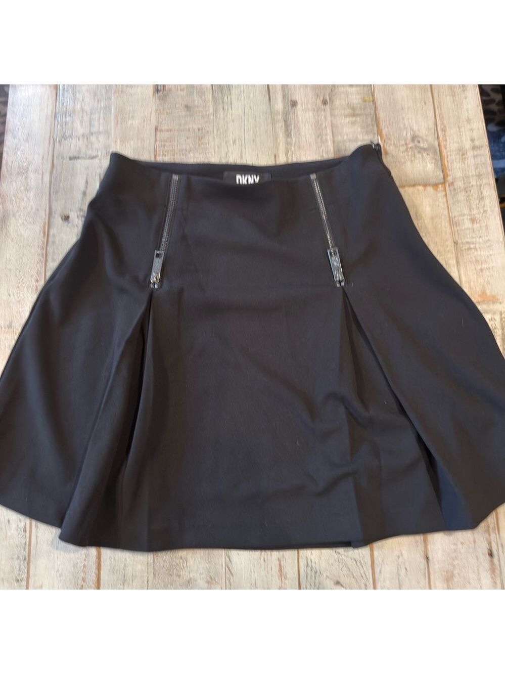 DKNY Black Skater Skirt with Zipper Accents